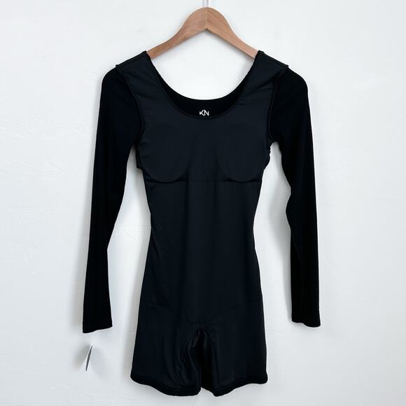 Klassy Network Black Rib Knit Scoop Neck Long Sleeve Brami Romper NWT - Picture 5 of 7